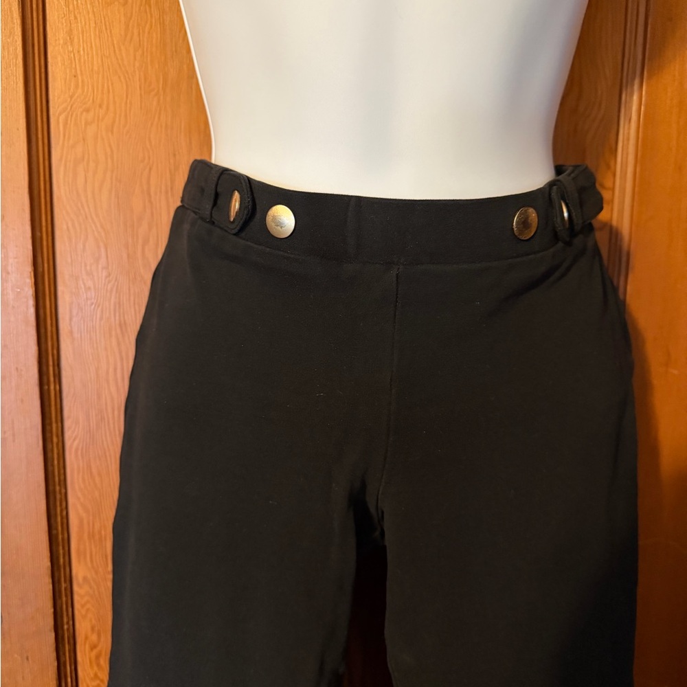 bebe Black Cropped Ankle Pants with Gold Button Detail
